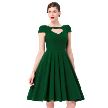 Dropshipping Service Belle Poque Dunkelgrüne Kappe Hülse Hollowed Front Party Picknick Kleid 50s Retro Vintage Kleid BP000189-3